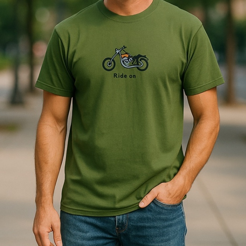 Ride On motorcycle graphic tee l